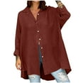 thumbnail image 1 of Fesfesfes Women's Loose Blouses Trendy Straight Hem Button-Front Long-Sleeve Round Neck Tee Comfy Breathable Comfy Solid Color T-shirt(Red,S), 1 of 5