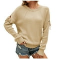 thumbnail image 1 of Fesfesfes Women's Loose Long Sleeve Shirts Solid Color Lace Up Recreational Pullover Knitting Sweater Tops Tops on, 1 of 9