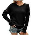 thumbnail image 1 of Fesfesfes Women's Loose Long Sleeve Shirts Solid Color Lace Up Recreational Pullover Knitting Sweater Tops Under $10, 1 of 7