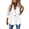 thumbnail image 1 of Fesfesfes Women's Loose Tops Casual Vibe Lace V-Neck Foldtable Three-Quarter Sleeves Slightly Curved Hem Blouses Summer Trendy T-Shirt(White#1,XL), 1 of 7