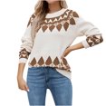 thumbnail image 1 of Fesfesfes Women's Loose Tops Fall Winter Long Sleeve with Ribbed Cuffs Round Neck Sweater Trendy Color-Blocked Warmkeeping Blouses(Coffee#4,M), 1 of 2