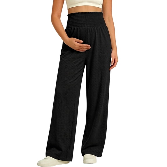 Fesfesfes Women's Maternity High Waist Wide Leg Pants Relaxed Fit Stretchy Belly Support Soft Casual Long Trousers for Autumn Winter Daily Wear Work (M-XXXL)