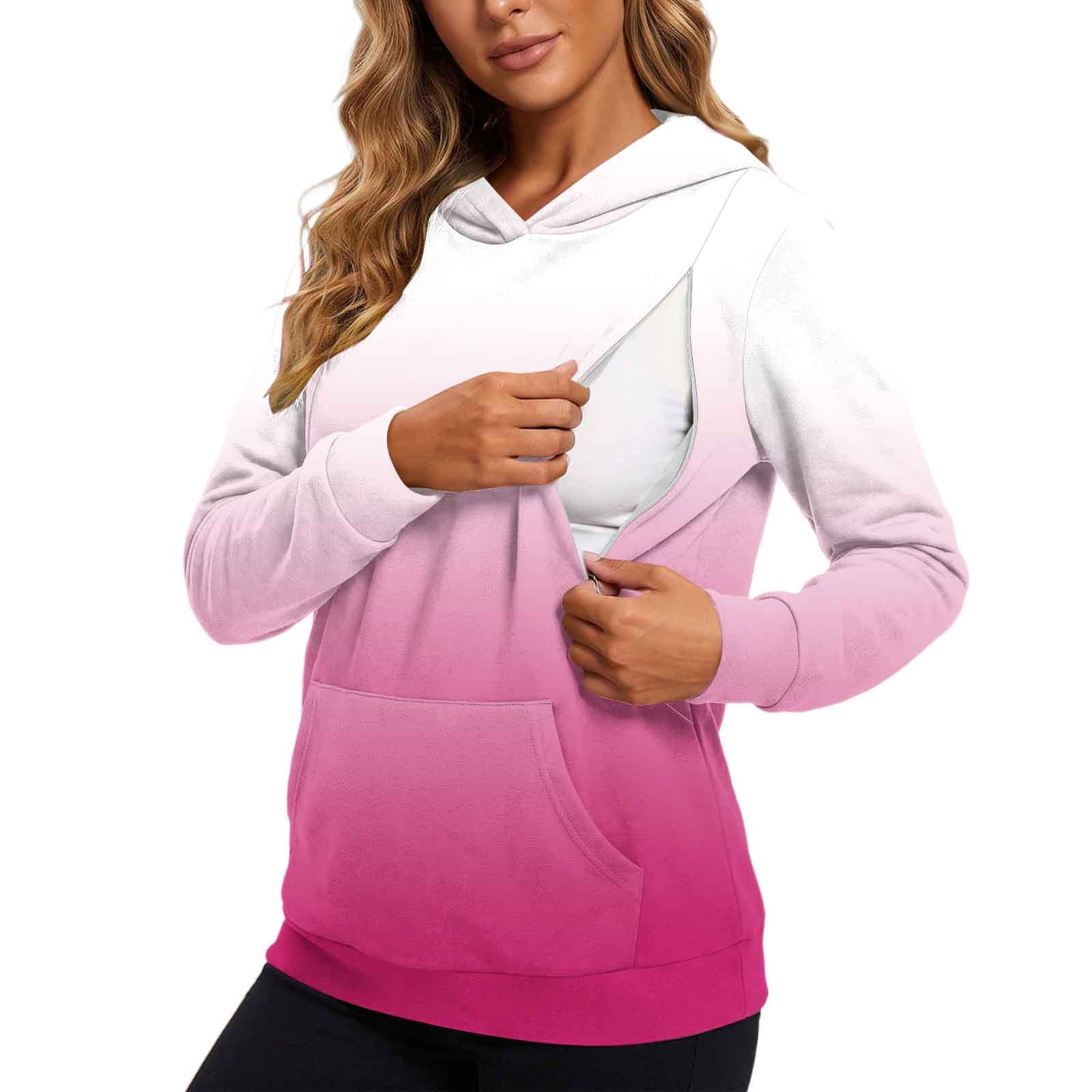 Fesfesfes Women's Maternity Hoodie Gradient Print Casual Zip Sides ...