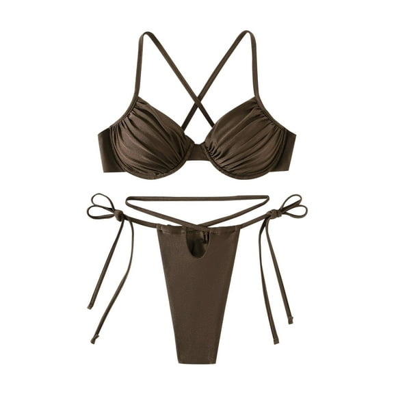 Fesfesfes Women's New Split Bikini Sets Swimsuit Fashion Solid Color Split Swimsuit Set Under $10