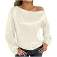 thumbnail image 1 of Fesfesfes Women's Off-Shoulder Printed Tops Solid Color Fashion 3/4 Flared Sleeves Tee Summer-Friendly Lightweight Breathable Blouses(White#1,S), 1 of 7