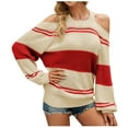thumbnail image 1 of Fesfesfes Women's Off Shoulder Sweater Stripe Splicing Knit Tops Recreational Pullove Knitting Straped Sweater Long Sleeve Tops Plus Size $10, 1 of 9