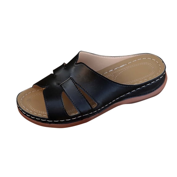Fesfesfes Women's One-Line Hollow Wedge Sandals Summer Fish Mouth Casual Shoes Lightweight for Outdoor Walking Comfortable(Black,US 7.5)