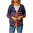 thumbnail image 1 of Fesfesfes Women's Open-Front Cardigan Striped color Round Neckline Long Tapered Cuffs Loose Oversized Soft Fabric for Casual Everyday Wear(Blue,L), 1 of 4