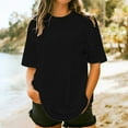 thumbnail image 1 of Fesfesfes Women's Oversize T-Shirt Casual Pullover Tee Printed Solid Color Short Tee Fashionable Sleeved Round Neck Blouses Summer (Black,XL), 1 of 4