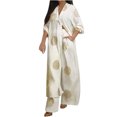 thumbnail image 1 of Fesfesfes Women's Patchwork Two-Piece Set Casual Turndown Collar Roll-Up Long Sleeve Full-Length Shirt Loose Long Pants for Casual Wear(Beige#2,XL), 1 of 8