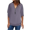 thumbnail image 1 of Fesfesfes Women's Print Color T-Shirt Three-Quarters Sleeve V-Neck Pullover Tops with Buttons Down Hem Fashion for Fall Outdoor Blouses(Gray#2,5XL), 1 of 7