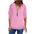thumbnail image 1 of Fesfesfes Women's Print Color T-Shirt Three-Quarters Sleeve V-Neck Pullover Tops with Buttons Down Hem Fashion for Fall Outdoor Blouses(Pink#2,2XL), 1 of 7