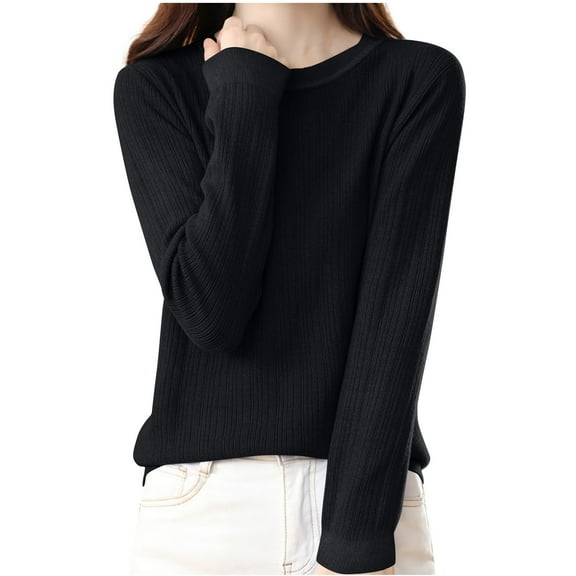 Fesfesfes Women's Pullover Fall Winter Sweater Leisure Long Sleeve Round Mock Neck Solid Color Tops Solid Color Warmkeeping Comfy Sweater(Black#5,XL)