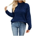 thumbnail image 1 of Fesfesfes Women's Pullover Fall Winter Sweater Leisure Long Sleeve Round Mock Neck Solid Color Tops Solid Color Warmkeeping Comfy Sweater(Navy#3,L), 1 of 2