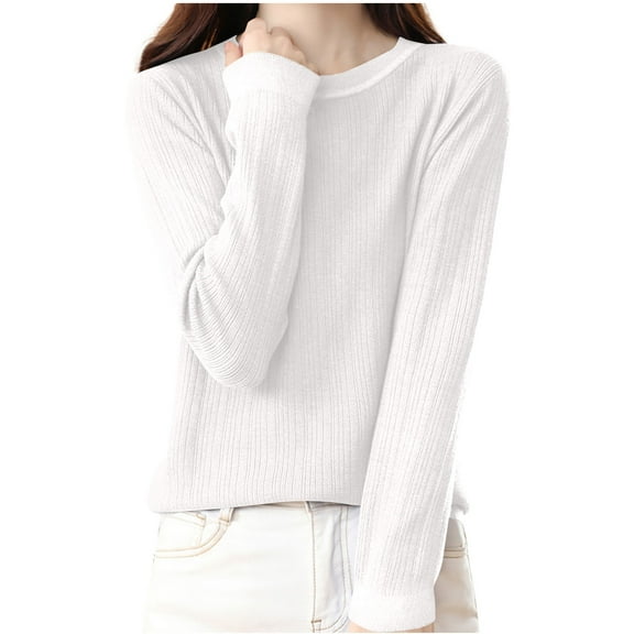 Fesfesfes Women's Pullover Fall Winter Sweater Leisure Long Sleeve Round Mock Neck Solid Color Tops Solid Color Warmkeeping Comfy Sweater(White#5,XL)