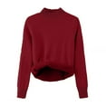 thumbnail image 1 of Fesfesfes Women's Pullover Fall Winter Sweater Leisure Long Sleeve Round Mock Neck Solid Color Tops Solid Color Warmkeeping Comfy Sweater(Wine,Free Size), 1 of 2