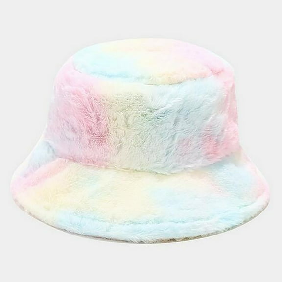 Fesfesfes Women's Rainbow Color Lovely Plush Fisherman Hat Multicolor Winter Warm Hat
