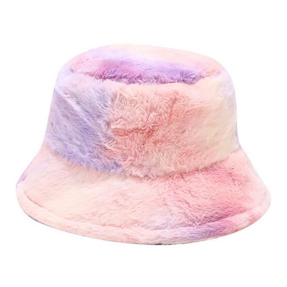 Fesfesfes Women's Rainbow Color Lovely Plush Fisherman Hat Multicolor Winter Warm Hat