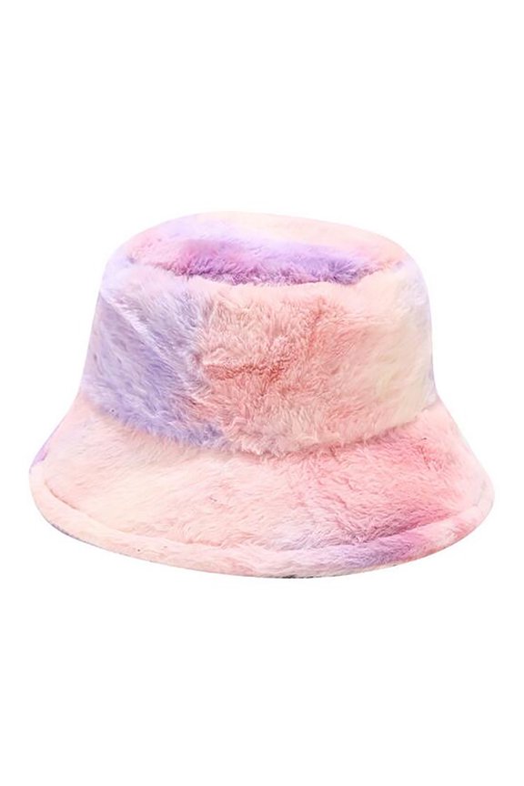 Fesfesfes Women's Rainbow Color Lovely Plush Fisherman Hat Multicolor Winter Warm Hat