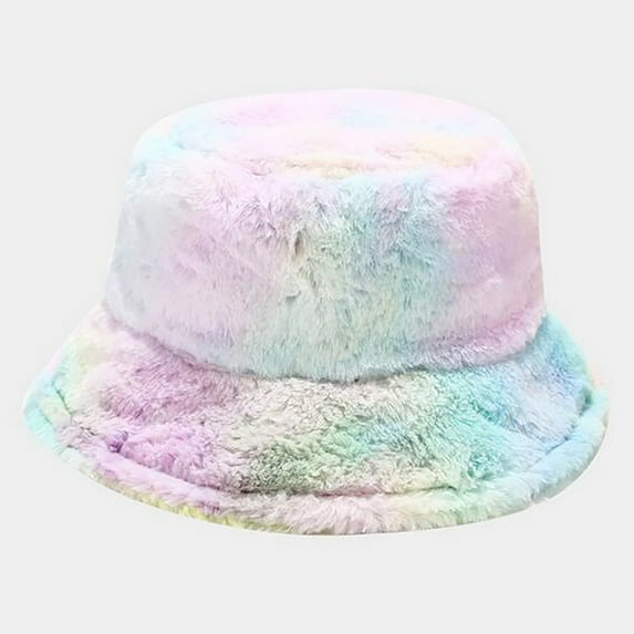 Fesfesfes Women's Rainbow Color Lovely Plush Fisherman Hat Multicolor Winter Warm Hat