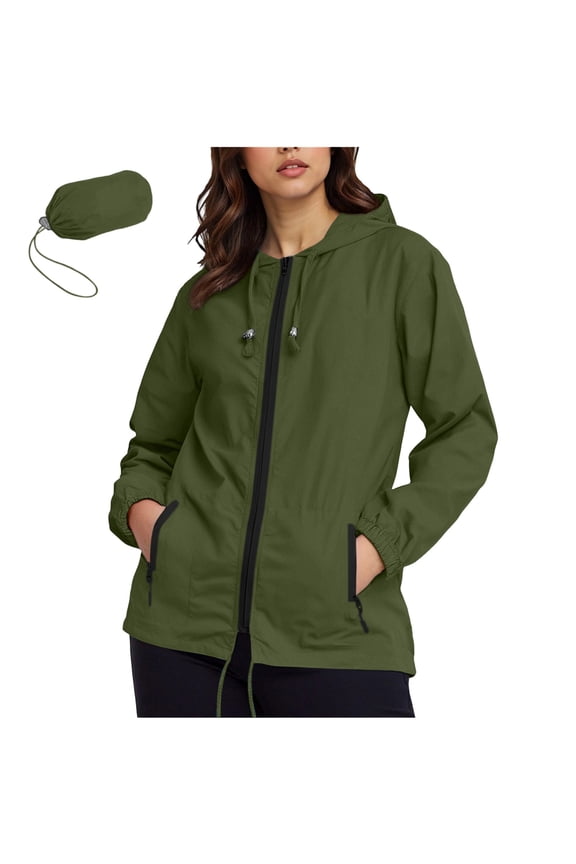 Women's Rainproof Jacket Mid-Length Loose Lightweight Batwing Flared Sleeves Coat Fall Ideal for Casual Outings Travle (Army Green#1,L)