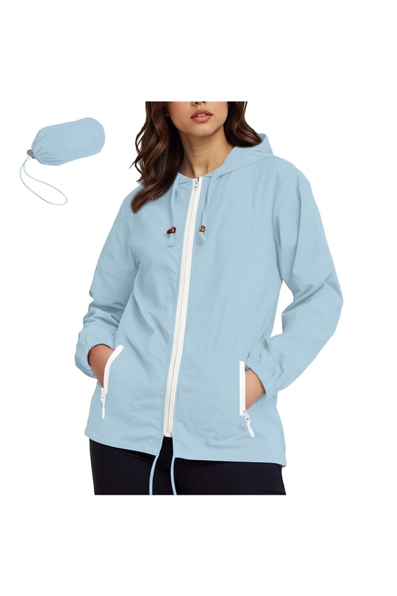 Women's Rainproof Jacket Mid-Length Loose Lightweight Batwing Flared Sleeves Coat Fall Ideal for Casual Outings Travle (Light Blue#1,S)