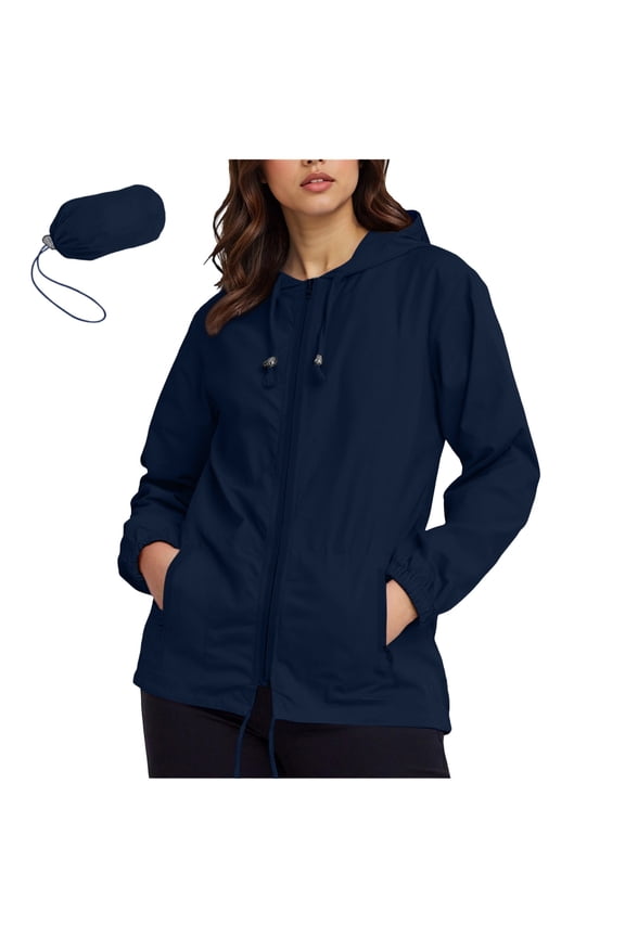 Women's Rainproof Jacket Mid-Length Loose Lightweight Batwing Flared Sleeves Coat Fall Ideal for Casual Outings Travle (Navy#1,S)