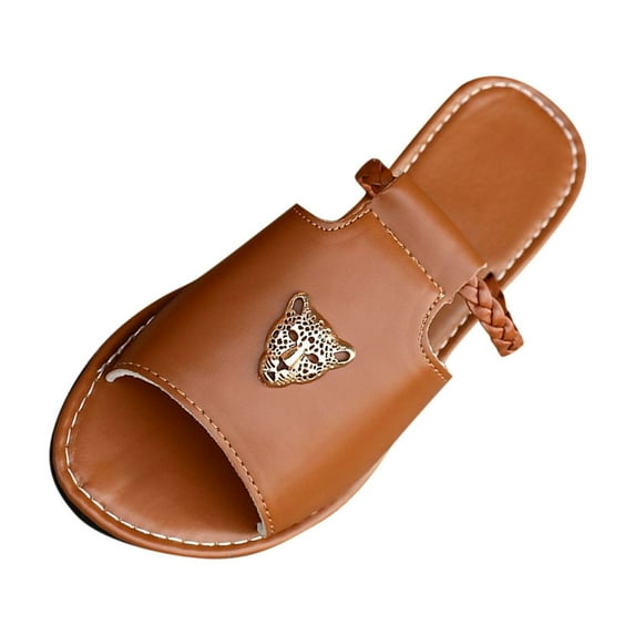 Fesfesfes Women's Rhinestone Fish Mouth Open Toe Lazy Slip-On Slippers Thick-Soled Comfortable Casual Spring Summer Fashionable Versatile Slip-On Shoes(Brown#4,US 5.5)