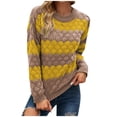 thumbnail image 1 of Fesfesfes Women's Round- Neck Stripe Splicing Recreational Pullover Knitting Sweater Long Sleeve Tops Clearance, 1 of 9