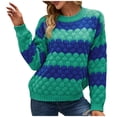 thumbnail image 1 of Fesfesfes Women's Round- Neck Stripe Splicing Recreational Pullover Knitting Sweater Long Sleeve Tops Under $10, 1 of 9