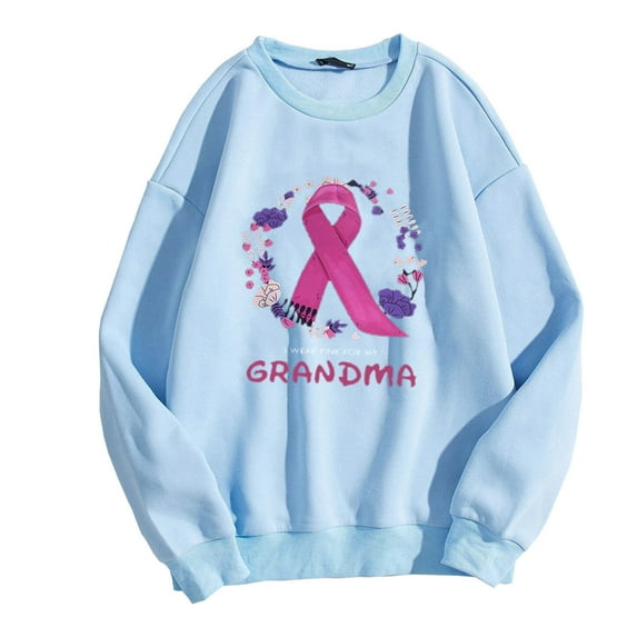 Fesfesfes Women's Round Neck Sweatshirt Casual Breast Awareness Printing Harajuku Style Long Sleeve Sweatshirts Tops Tops on