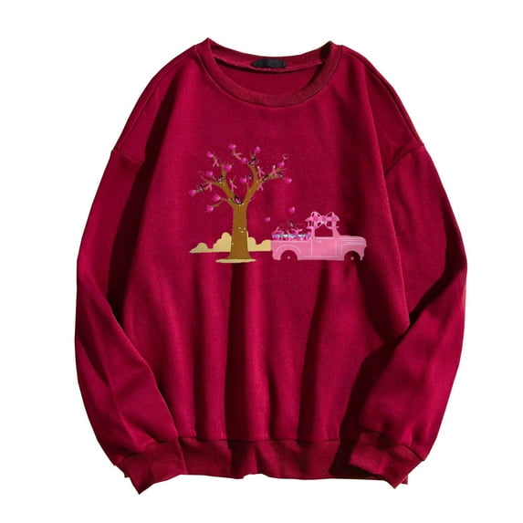 Fesfesfes Women's Round Neck Tops Casual Breast Cure Printing Harajuku Style Long Sleeve Sweatshirts Tops Plus Size $10