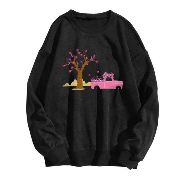 Fesfesfes Women's Round Neck Tops Casual Breast Cure Printing Harajuku Style Long Sleeve Sweatshirts Tops Tops on