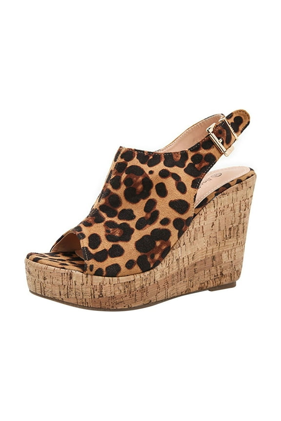 Women's Sandals Women Shoes Casual Peep Toe Wedges Super High Heels Buckle Strap Leopard Sandals 6(37)