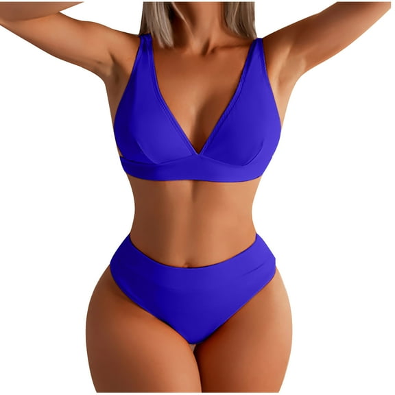 Fesfesfes Women's Bikini Sets Solid Color Swimsuit Two Piece Filled Bra Swimwear Beachwear Under $10