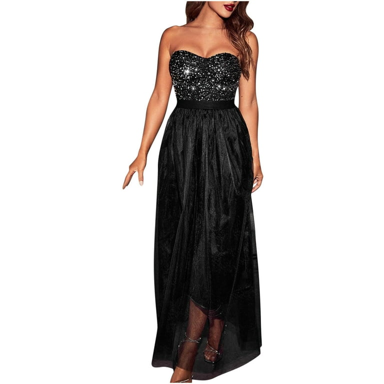 Women's Mesh Sequined Tube Top Evening Dress Women's Mesh Sequined Tube Top Evening Dress