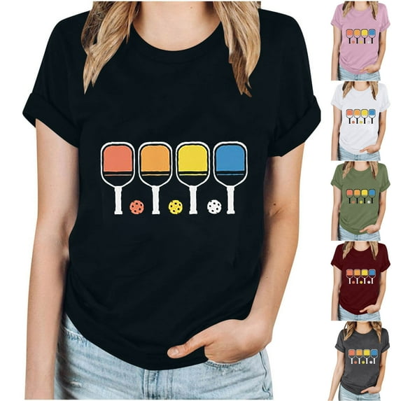 Fesfesfes Women's Short Sleeve Tops Women Summer Regular Print Regular Women Round Neck Short Sleeves Top Womens Blouses And Tops Casual S(US:4)