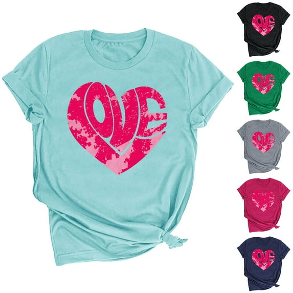 Fesfesfes Women's Short Sleeve Tops Women's Lover Love Printed T-shirt Round Neck Short Sleeved Top Womens Basic Tee L(US:8)