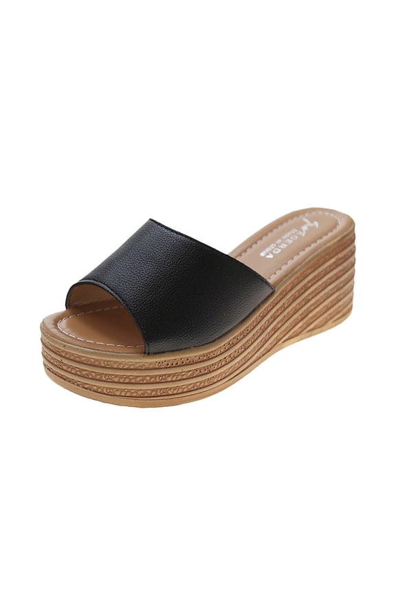 Women's Slides Matsu Heel Thick Sole Slope Heel Women's Shoes Breathable Slip-on Beach Sandals 7(39)