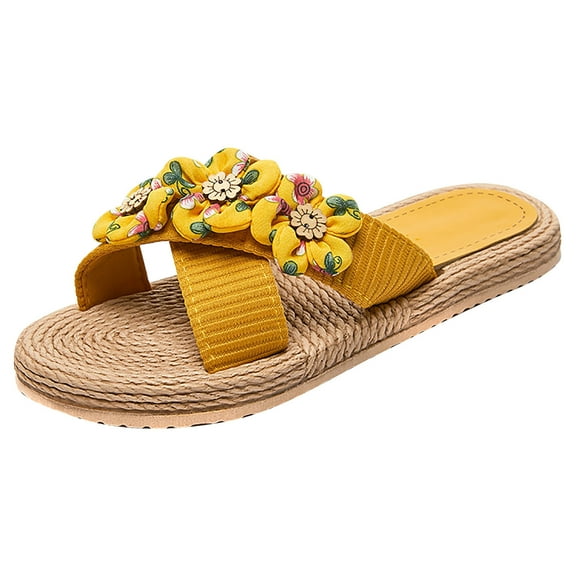 Fesfesfes Women's Slides Women's Summer Flip-flops Woven Flowers Color Flat Beach Sandals 7(39)
