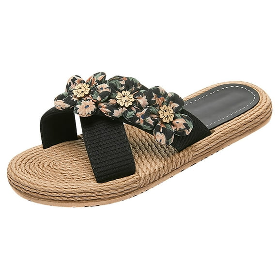 Fesfesfes Women's Slides Women's Summer Flip-flops Woven Flowers Color Flat Beach Sandals 9(42)