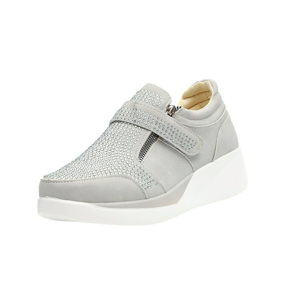 Fesfesfes Women's Sneakers Fashion Casual Platforms Wedges Jogging Shoes Crystal Sneakers Anti-Slip Sole Sport Shoes US:6(37)