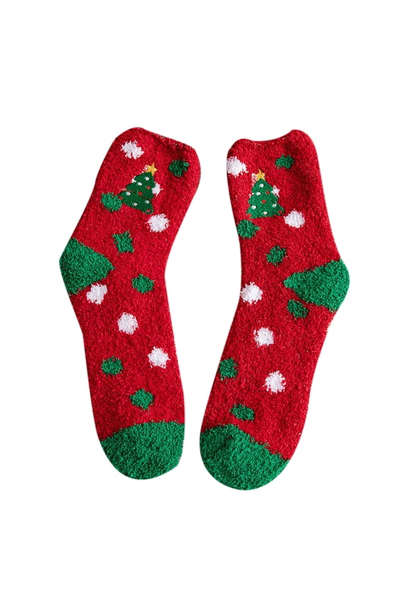 Women's Socks Girls Christmas Cute Coloer Stripe Santa Claus Print Thicken Coral Fleece Keep Warm Socks Sox