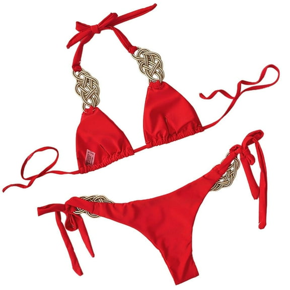 Fesfesfes Women's Soild Color Bikini Set Halter Neck Swimsuit Two Piece Filled Padded Push Up Swimwear Beachwear Under $10