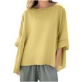 thumbnail image 1 of Fesfesfes Women's Solid Casual Shirts Three Quarter Sleeve Round Neck Linen Tops Warm Weather Shirts Linen Material Offers Breathability(Yellow,XL), 1 of 5
