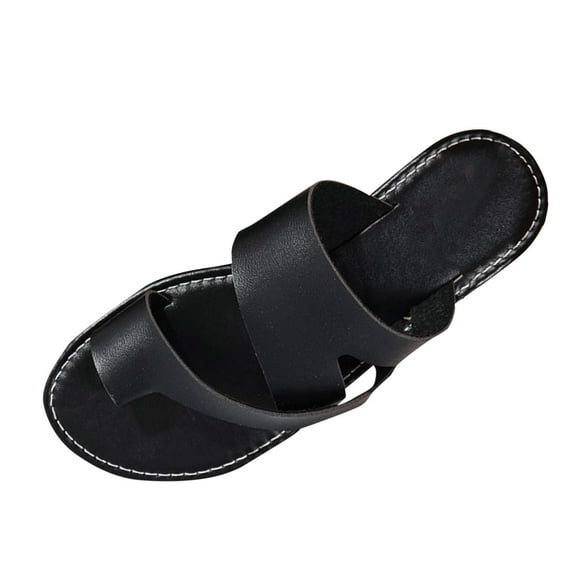Fesfesfes Women's Solid Color Beach Sandals Comfortable Casual Spring Summer Fashionable Versatile Slip-On Outdoor Wear Lightweight Shoes with Cushioned Footbed(Black#4,US 6)
