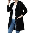 thumbnail image 1 of Fesfesfes Women's Solid Color Blouses Fall Winter Loose Open Button-Front V-Neck Longline Knit Cardigan with Cable Knit Pockets Cuffs(Black,L), 1 of 2