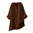 thumbnail image 1 of Fesfesfes Women's Solid Color Blouses V-Neck Three-Quarter Sleeve Natural Shoulder Drop T-Shirt Casual Comfy Curved Hem Tops for Fall(Coffee#2,2XL), 1 of 3