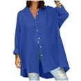 thumbnail image 1 of Fesfesfes Women's Loose Blouses Trendy Straight Hem Button-Front Long-Sleeve Round Neck Tee Comfy Breathable Comfy Solid Color T-shirt(Blue,2XL), 1 of 5