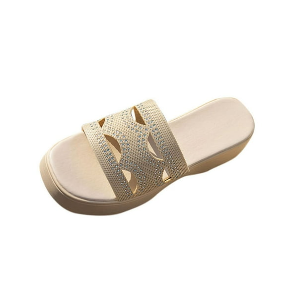 Fesfesfes Women's Solid Color Clip-Toe Wedge Slippers Thick-Soled Comfortable Casual Spring Summer Beach Versatile Fashionable Slip-On Sandals(White#2,US 5.5)